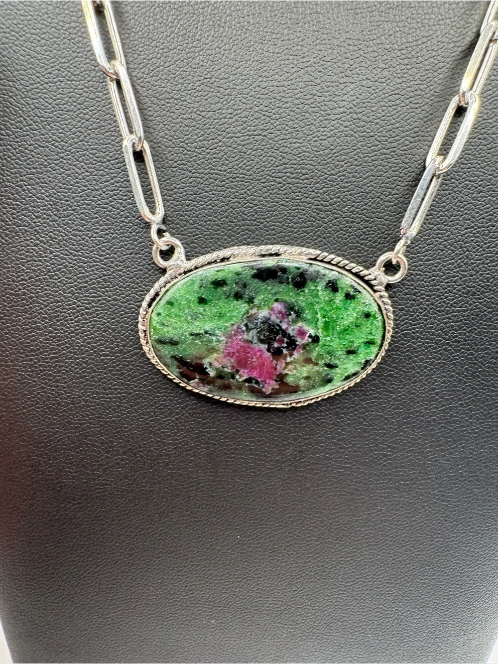 Ruby Zoisite Oval Cabochon Pendant Necklace